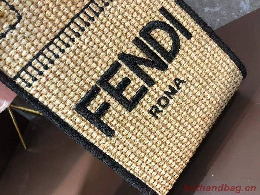 FENDI MINI SUNSHINE SHOPPER Braided straw mini-bag 8BS051 apricot