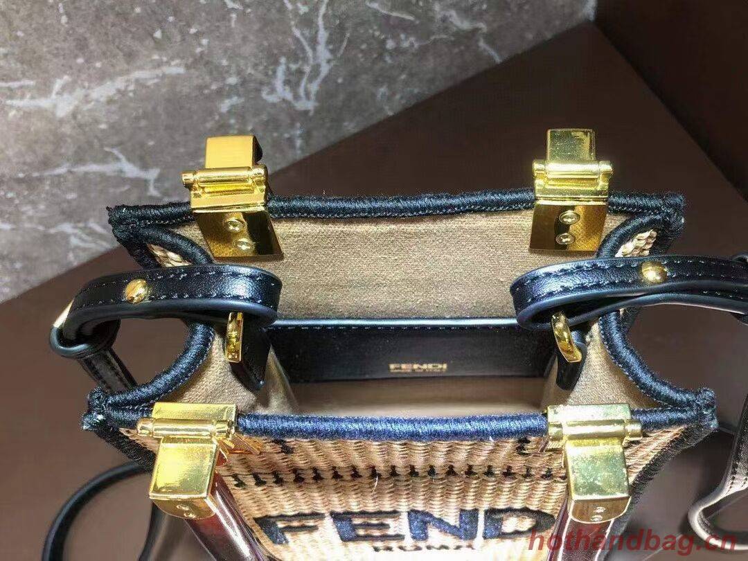 FENDI MINI SUNSHINE SHOPPER Braided straw mini-bag 8BS051 apricot