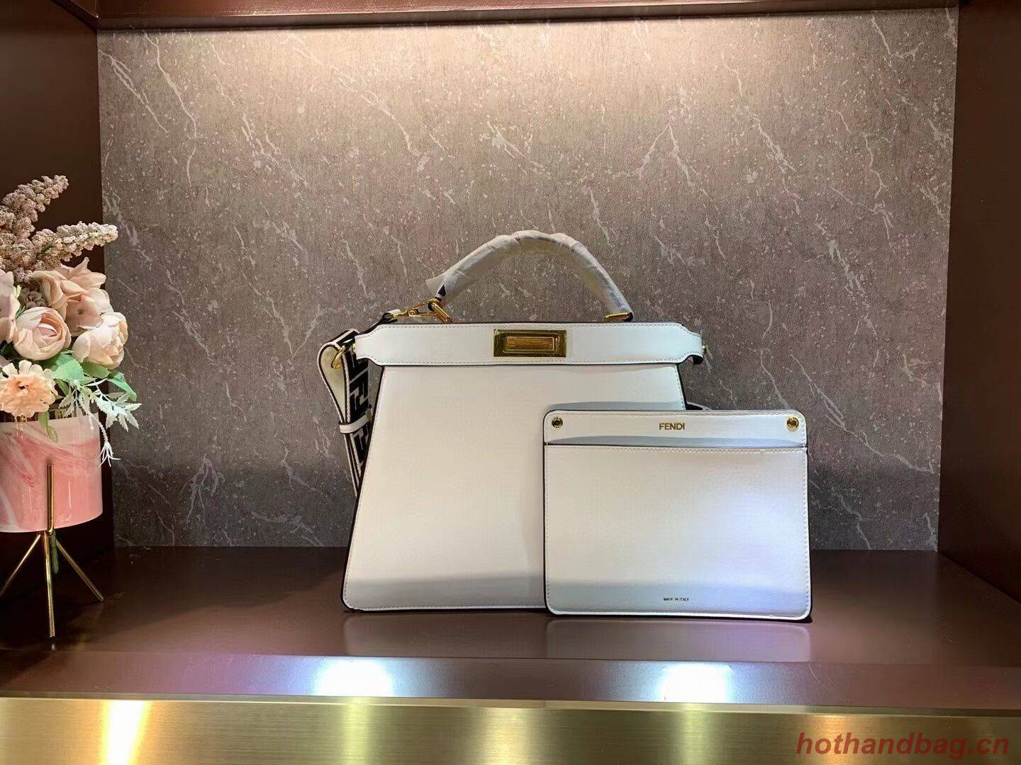 FENDI PEEKABOO ISEEU MEDIUM leather bag F1392 white