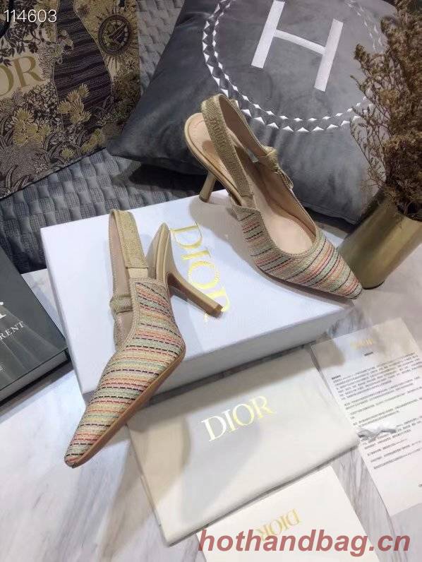 JADIOR SLINGBACK PUMP Multicolor Dior Gold Metallic Thread Embroidered Cotton KCP866M