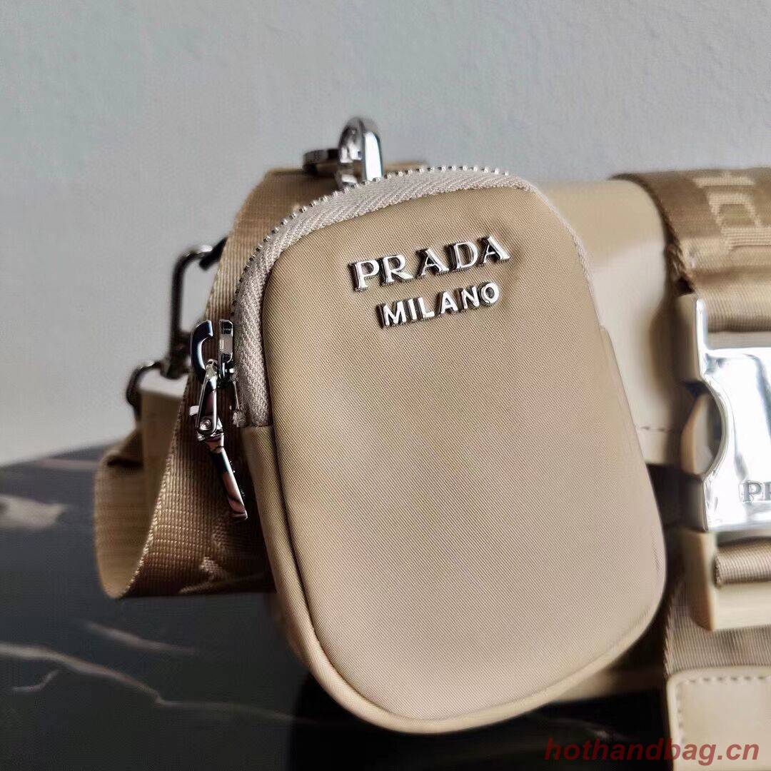 Prada Pocket nylon and brushed leather bag 1BD295 Biscuits