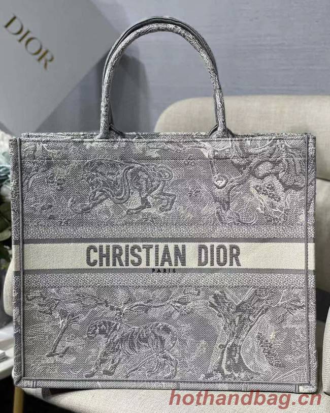 DIOR BOOK TOTE Gray Toile de Jouy Reverse Embroidery M1286ZR