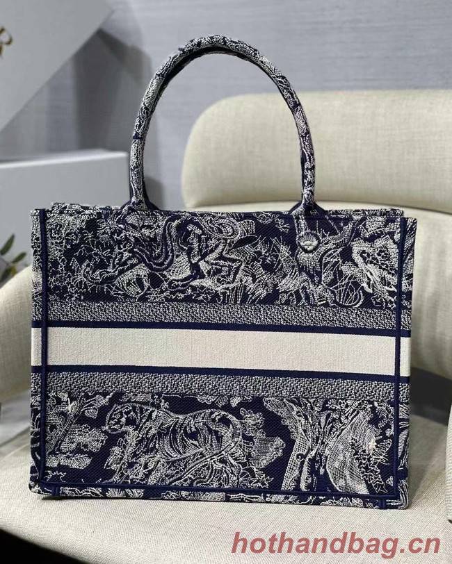 SMALL DIOR BOOK TOTE Blue Toile de Jouy Reverse Embroidery M1296Z