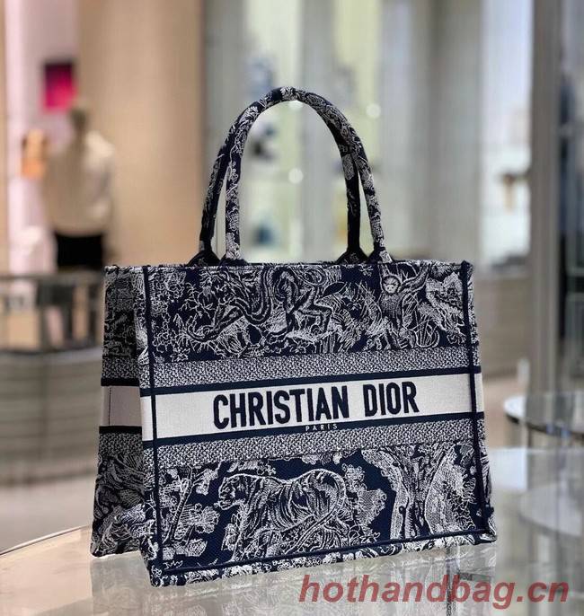 SMALL DIOR BOOK TOTE Blue Toile de Jouy Reverse Embroidery M1296Z