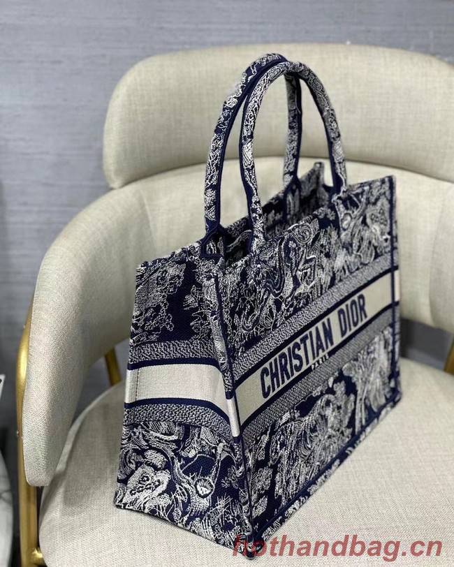 SMALL DIOR BOOK TOTE Blue Toile de Jouy Reverse Embroidery M1296Z