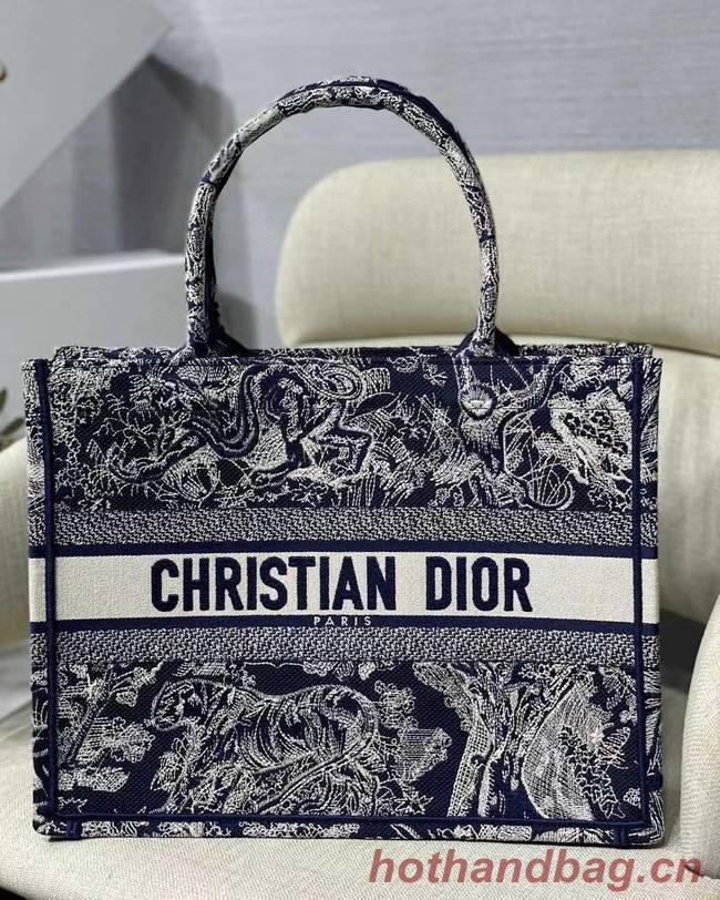 SMALL DIOR BOOK TOTE Blue Toile de Jouy Reverse Embroidery M1296Z