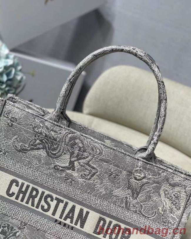 SMALL DIOR BOOK TOTE grey Toile de Jouy Reverse Embroidery M1296Z