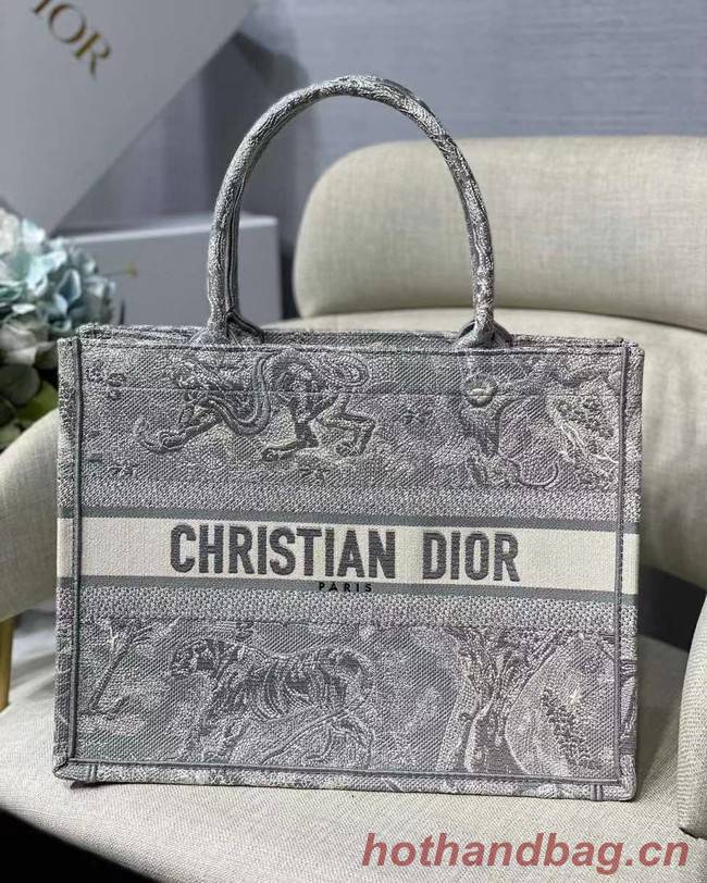 SMALL DIOR BOOK TOTE grey Toile de Jouy Reverse Embroidery M1296Z