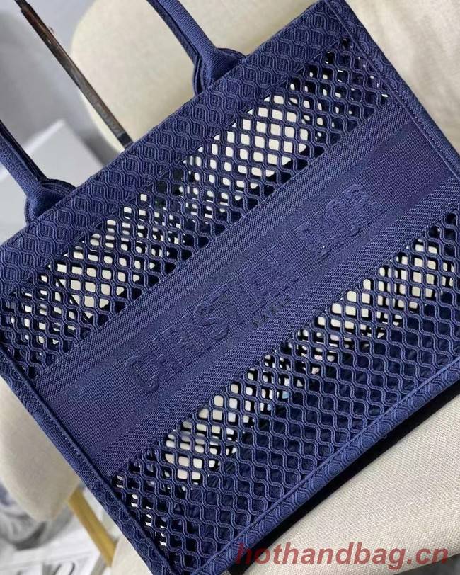 SMALL DIOR BOOK TOTE Blue Mesh Embroidery M1296Z