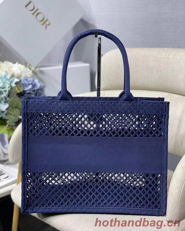 SMALL DIOR BOOK TOTE Blue Mesh Embroidery M1296Z