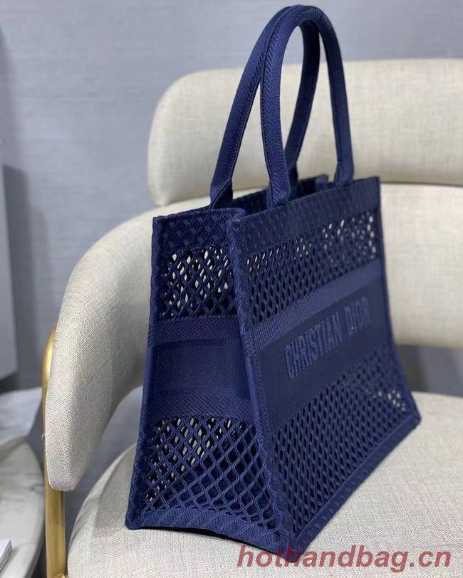 SMALL DIOR BOOK TOTE Blue Mesh Embroidery M1296Z