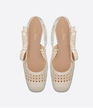 DIOR & MOI SLINGBACK PUMP Cream Mesh Cannage Embroidery KCP890R