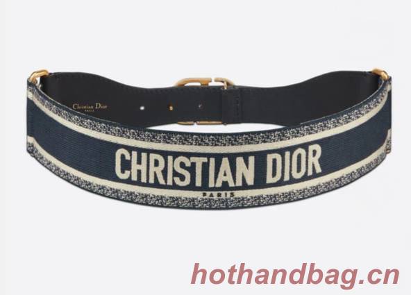 Dior Belt 65 mm Embroidered Canvas M929 Blue & Cream