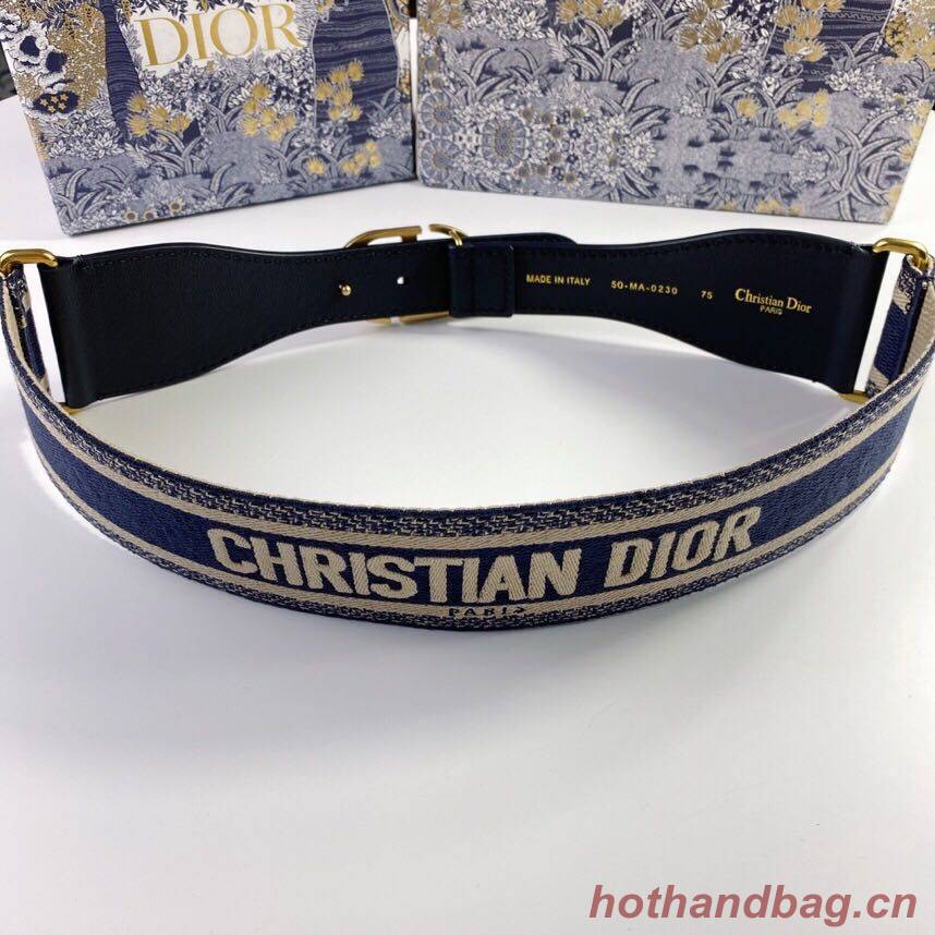 Dior Belt 65 mm Embroidered Canvas M929 Blue & Cream