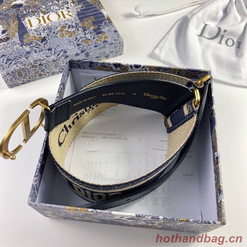 Dior Belt 65 mm Embroidered Canvas M929 Blue & Cream