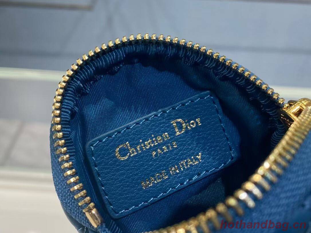 DETACHABLE DIOR CARO ROUND COIN PURSE S5035U BLUE