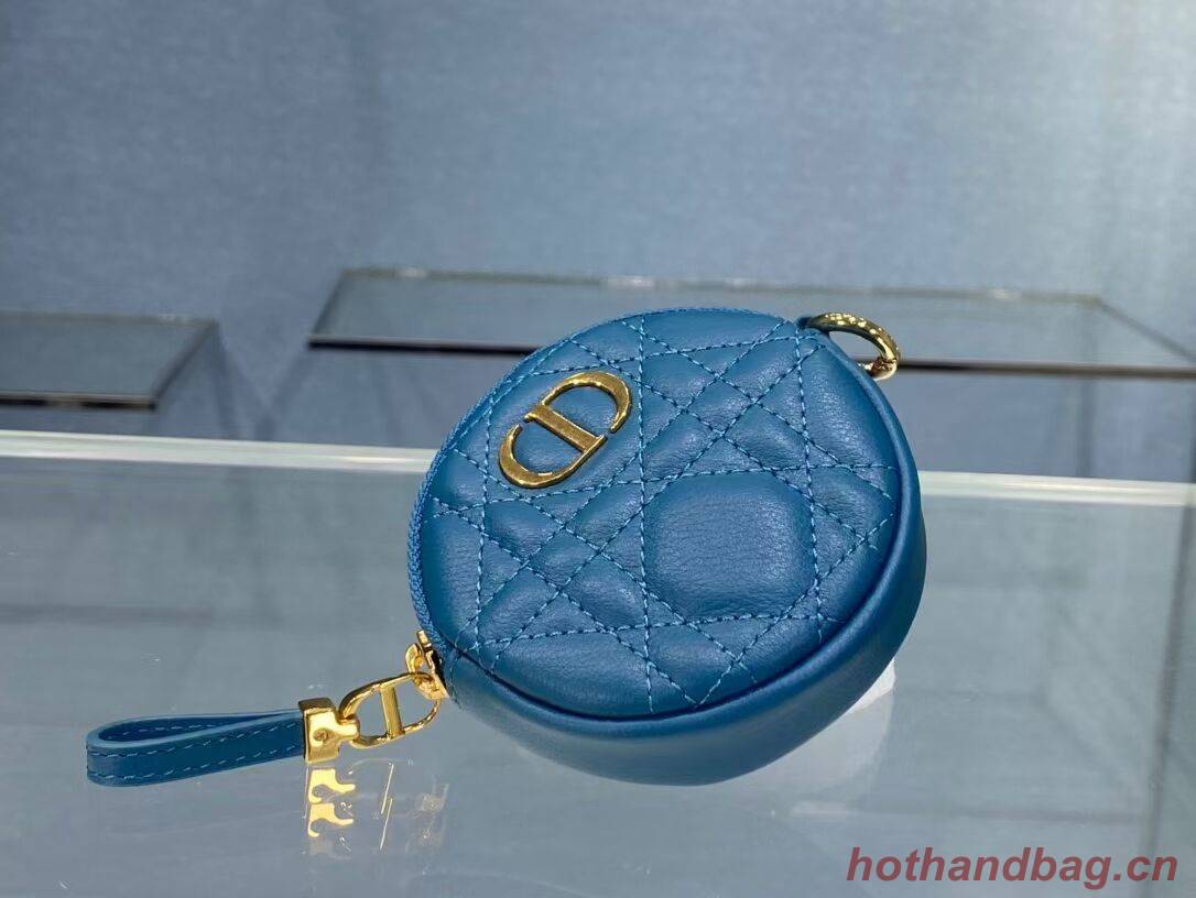 DETACHABLE DIOR CARO ROUND COIN PURSE S5035U BLUE