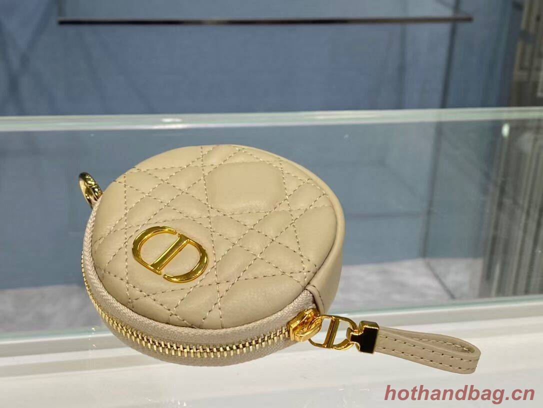 DETACHABLE DIOR CARO ROUND COIN PURSE S5035U Beige