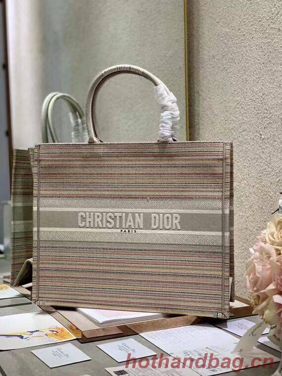 DIOR BOOK TOTE Multicolor Stripes Embroidery Reference M1286