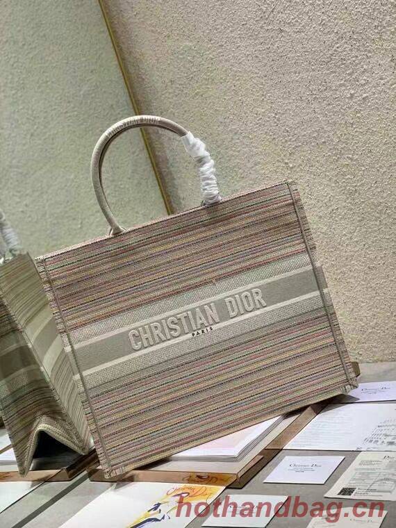 DIOR BOOK TOTE Multicolor Stripes Embroidery Reference M1286