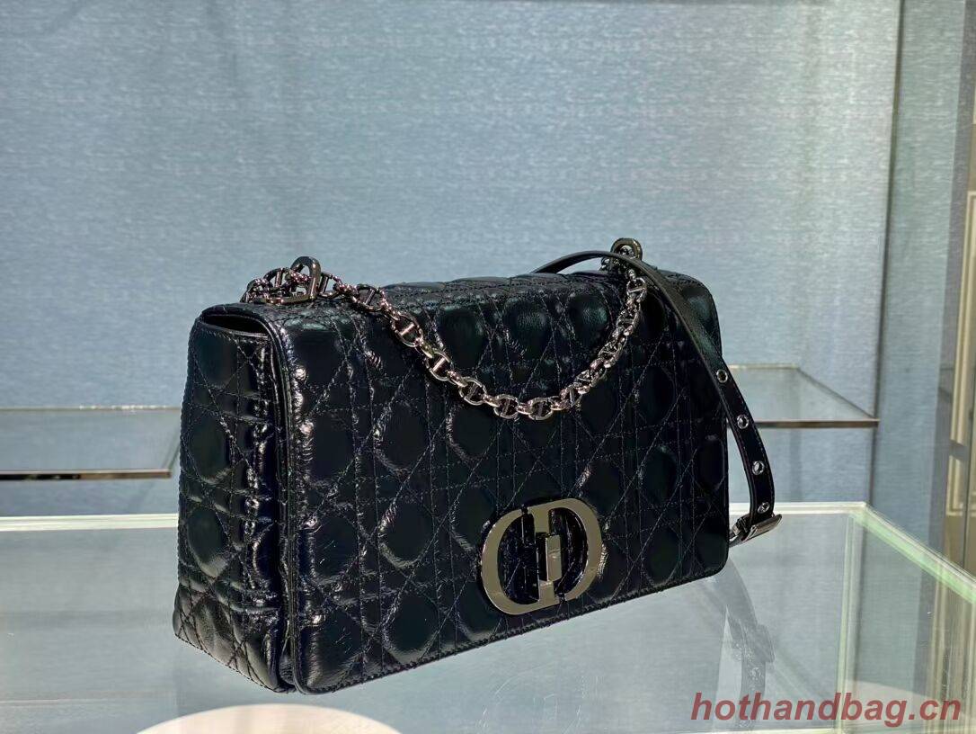 LARGE DIOR CARO BAG Imported wax skin M9243 black