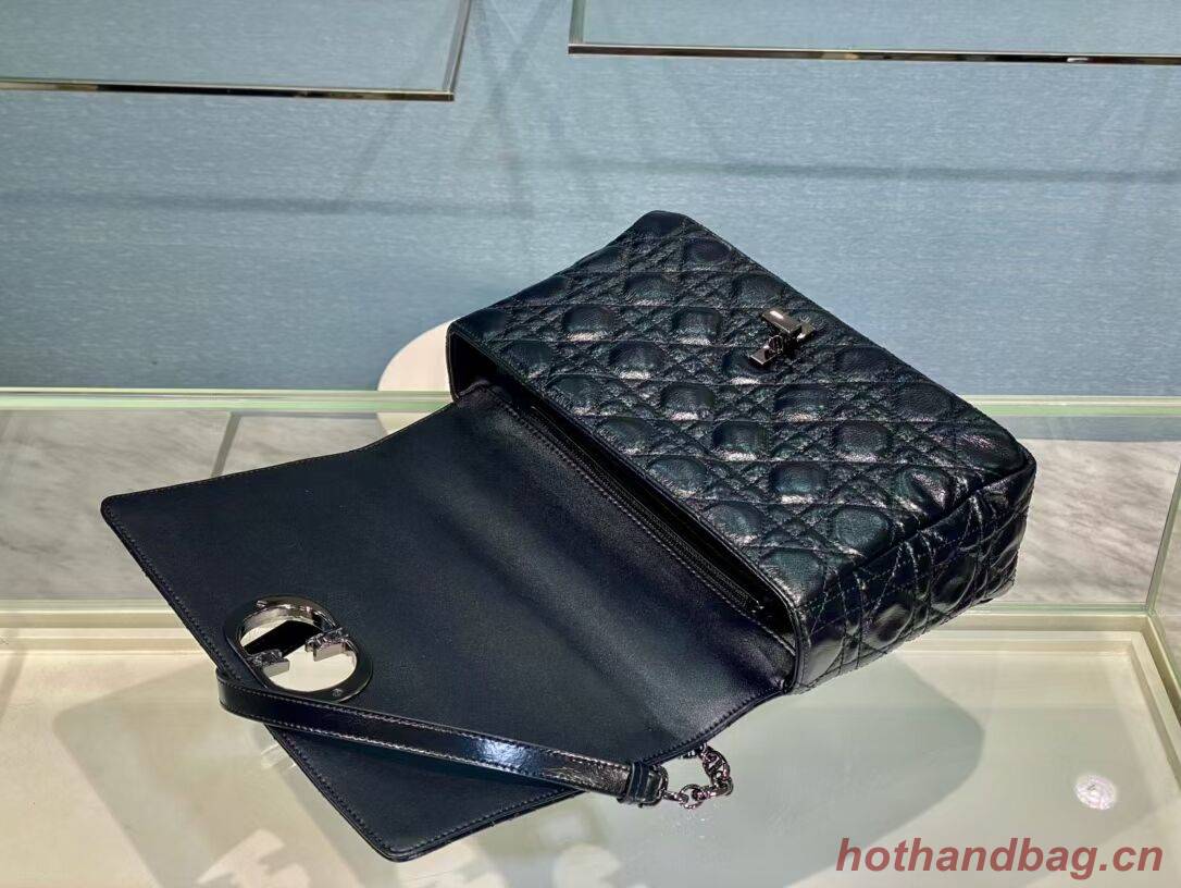 LARGE DIOR CARO BAG Imported wax skin M9243 black