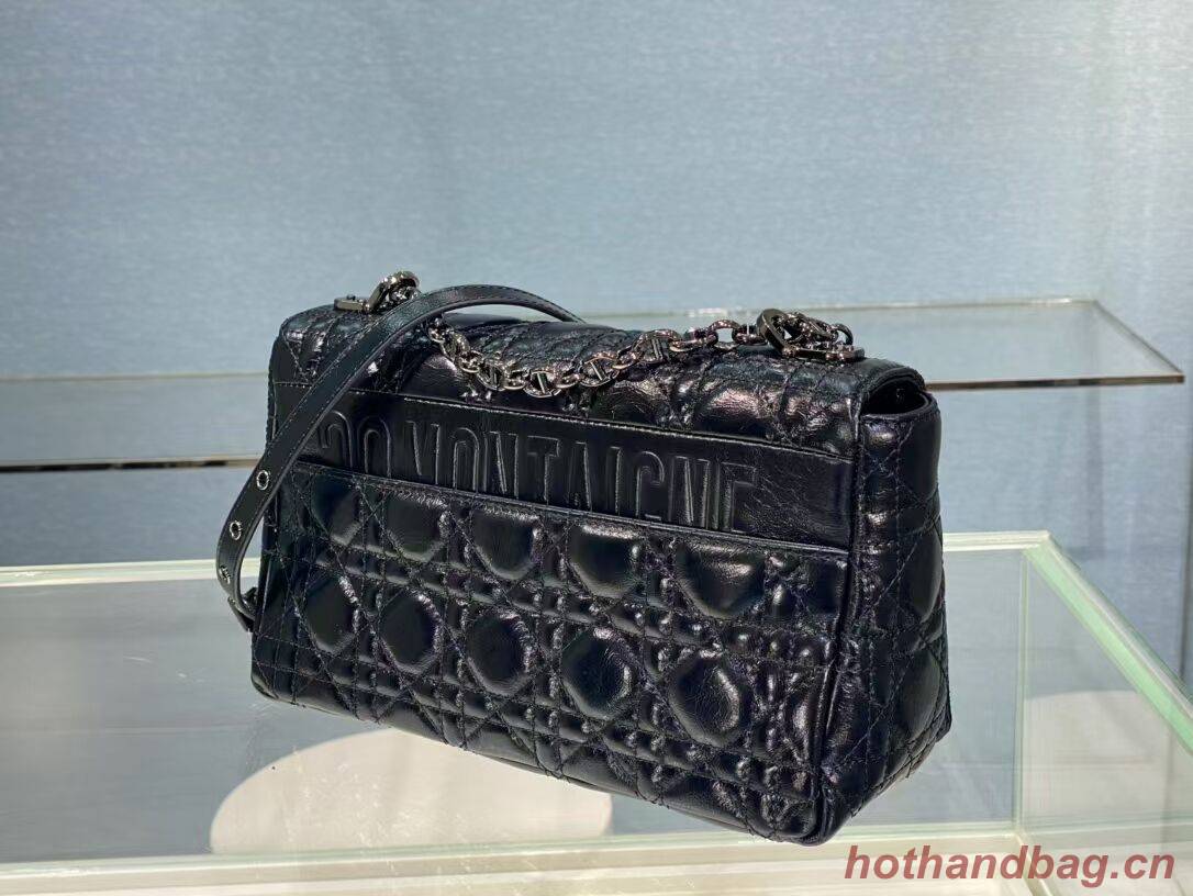 MEDIUM DIOR CARO BAG Imported wax skin M9242 black