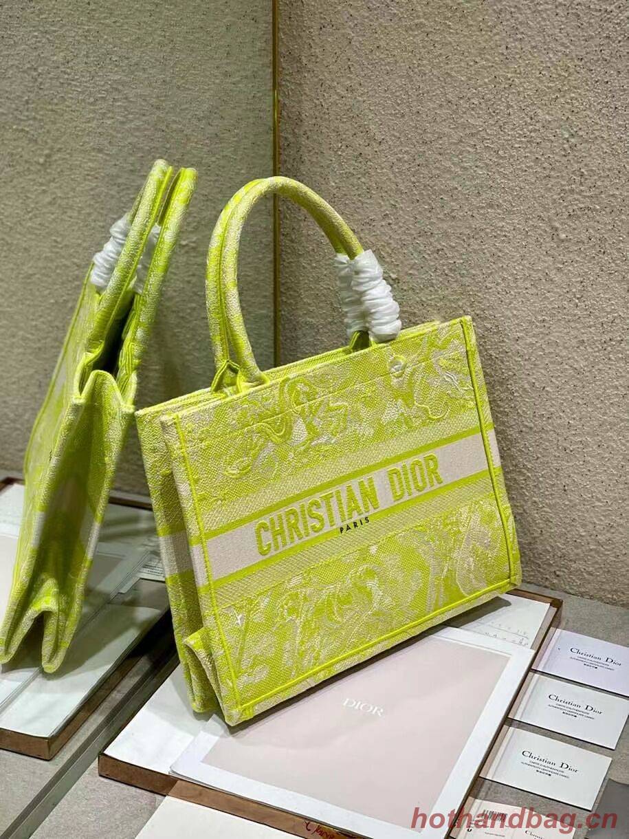 SMALL DIOR BOOK TOTE Lime Toile de Jouy Reverse Embroidery M1296ZR