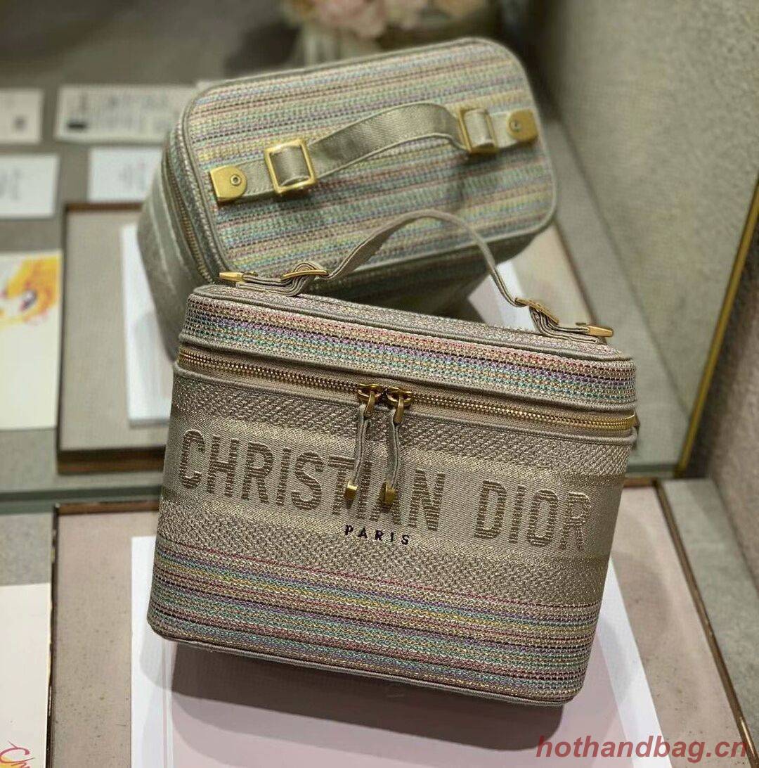 DIORTRAVEL VANITY CASE Multicolor Striped Embroidery C9012