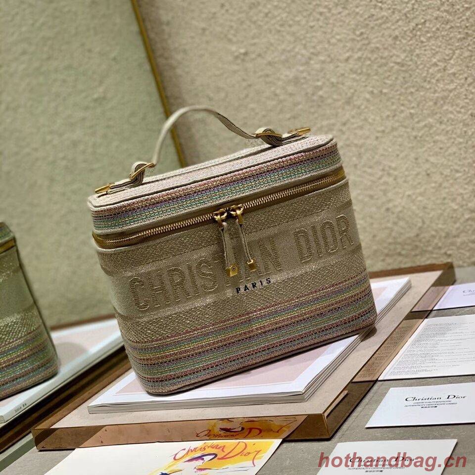 DIORTRAVEL VANITY CASE Multicolor Striped Embroidery C9012