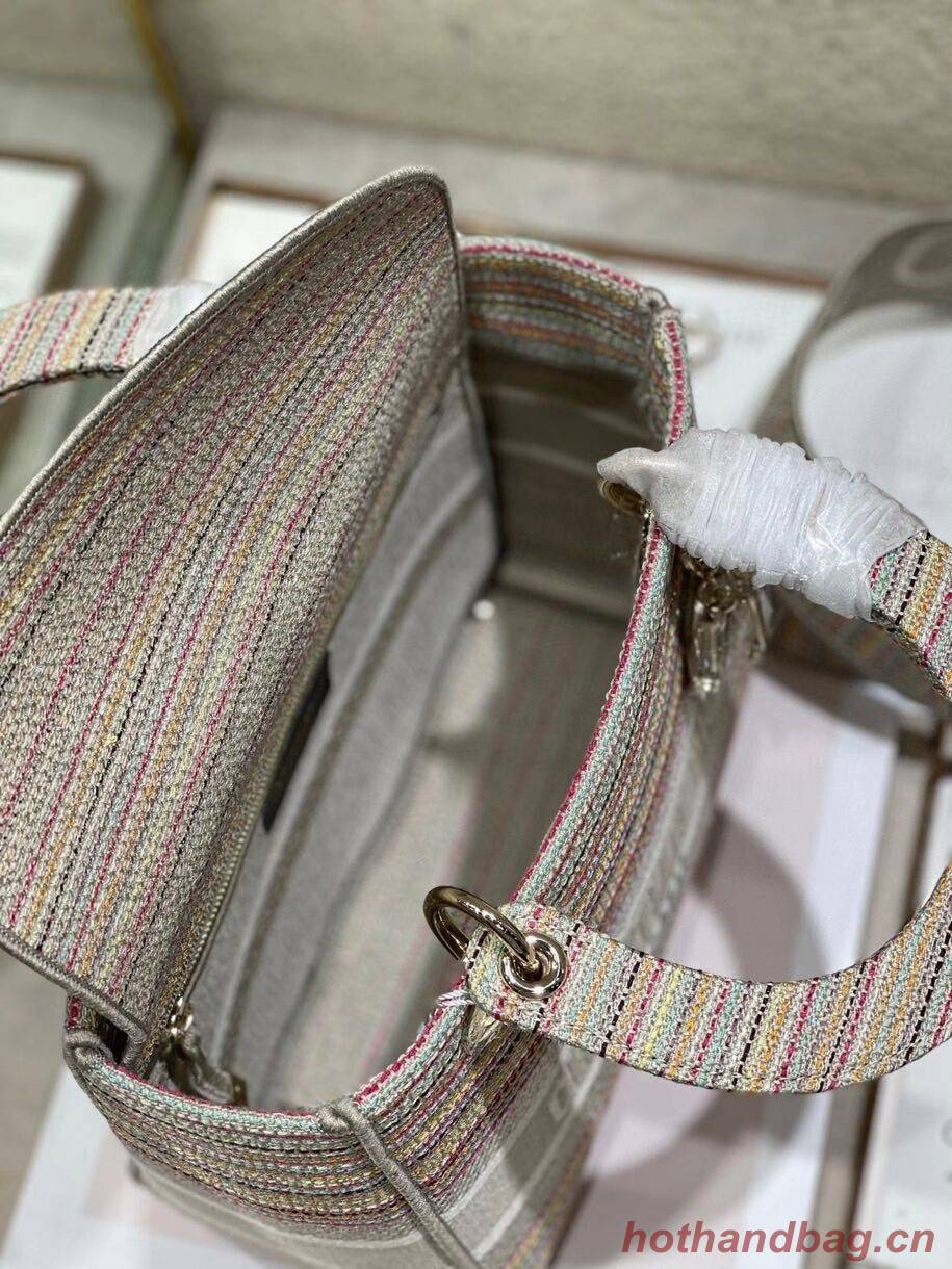 MEDIUM LADY D-LITE BAG Multicolor Stripes Embroidery M0565ORFO