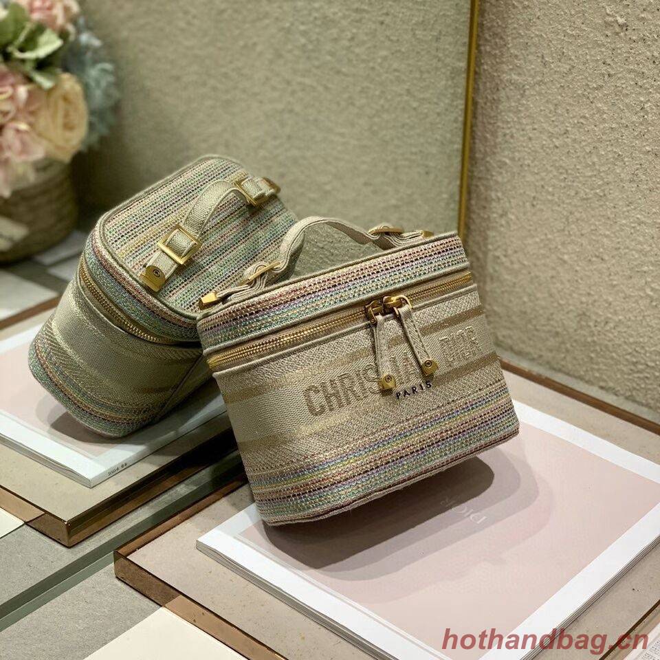 SMALL DIORTRAVEL VANITY CASE Multicolor Striped Embroidery S5489C