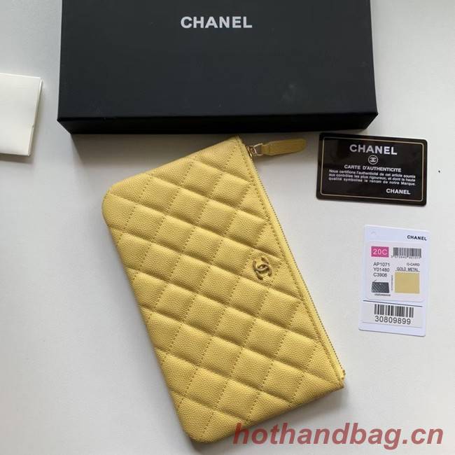 CHANEL 19 Caviar Original Leather Carry on bag AP1060 yellow