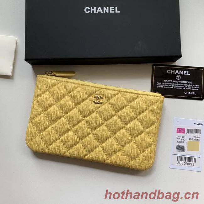 CHANEL 19 Caviar Original Leather Carry on bag AP1060 yellow