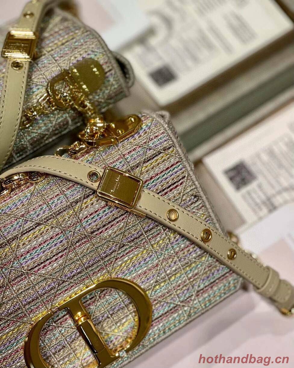 SMALL DIOR CARO BAG Multicolor Striped Embroidery M9241