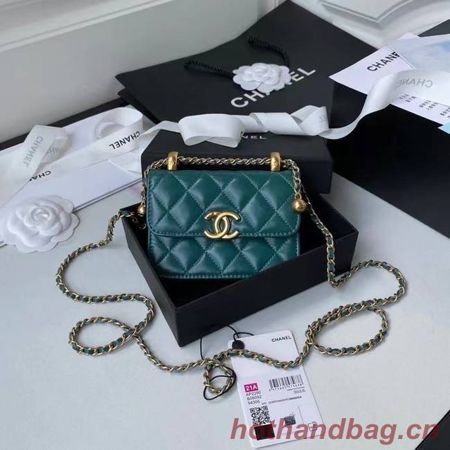 CHANEL mini wallet on chain AP2290 green