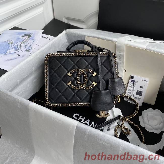 Chanel Lambskin Crystal Calfskin & Gold-Tone Metal Cosmetic Bag 8817 black