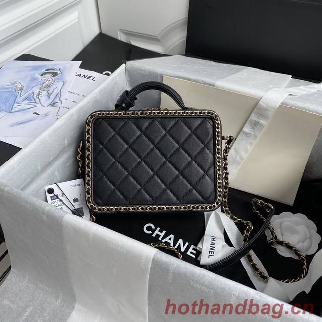 Chanel Lambskin Crystal Calfskin & Gold-Tone Metal Cosmetic Bag 8817 black