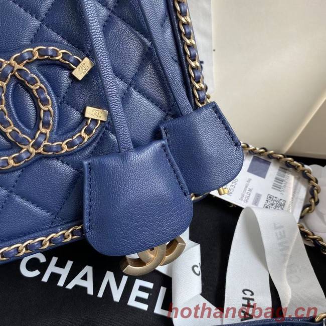 Chanel Lambskin Crystal Calfskin & Gold-Tone Metal Cosmetic Bag 8817 dark blue 