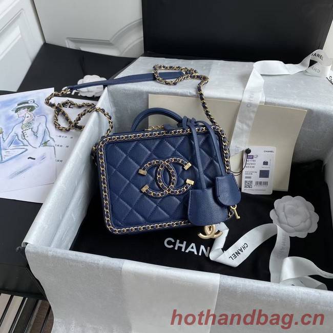 Chanel Lambskin Crystal Calfskin & Gold-Tone Metal Cosmetic Bag 8817 dark blue 