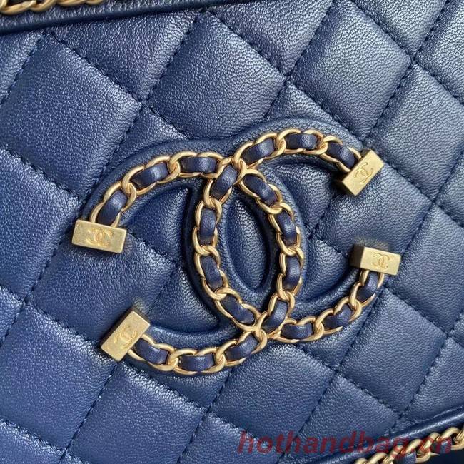 Chanel Lambskin Crystal Calfskin & Gold-Tone Metal Cosmetic Bag 8817 dark blue 