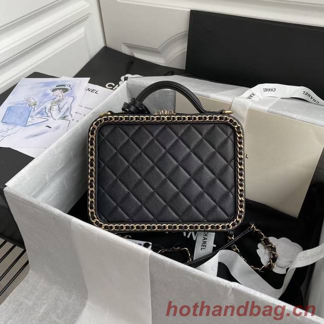 Chanel Lambskin Crystal Calfskin & Gold-Tone Metal Cosmetic Bag 8818 black