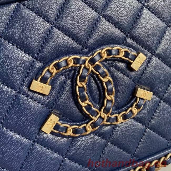 Chanel Lambskin Crystal Calfskin & Gold-Tone Metal Cosmetic Bag 8818 dark blue