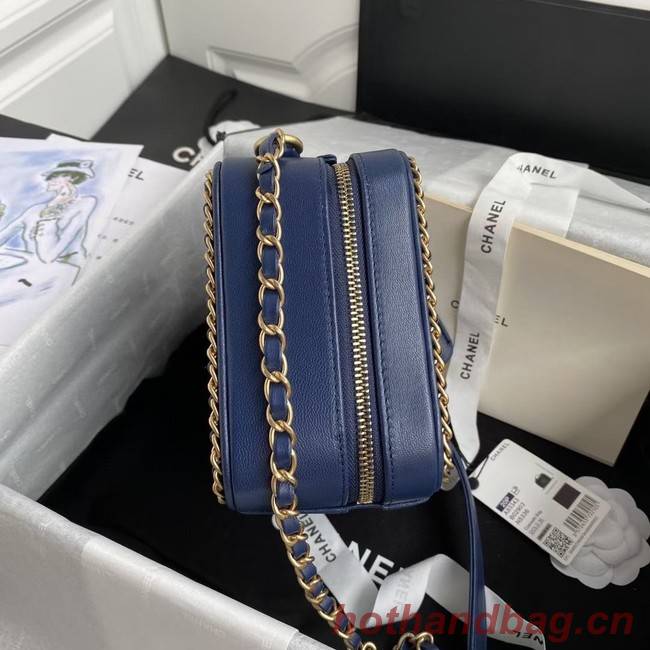 Chanel Lambskin Crystal Calfskin & Gold-Tone Metal Cosmetic Bag 8818 dark blue