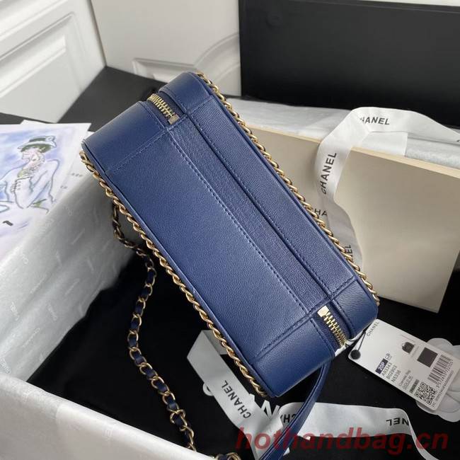 Chanel Lambskin Crystal Calfskin & Gold-Tone Metal Cosmetic Bag 8818 dark blue