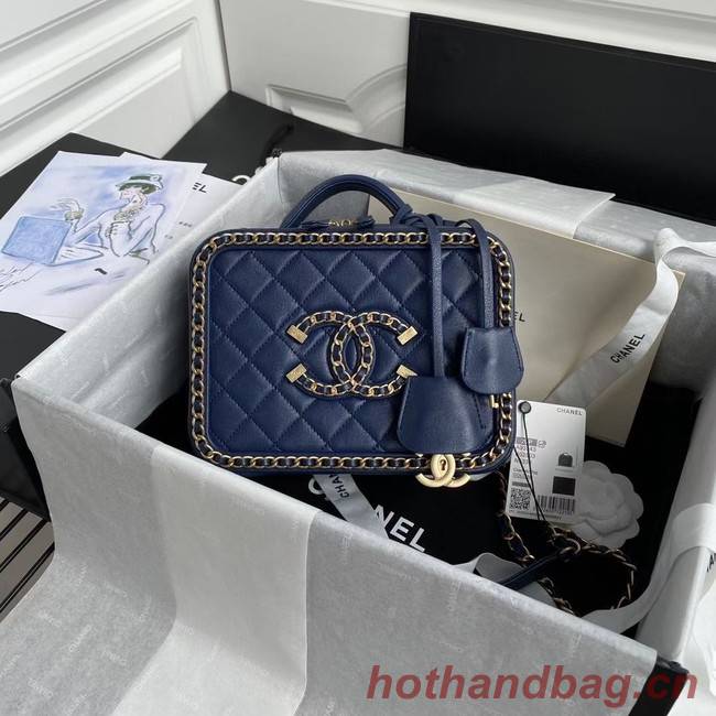 Chanel Lambskin Crystal Calfskin & Gold-Tone Metal Cosmetic Bag 8818 dark blue