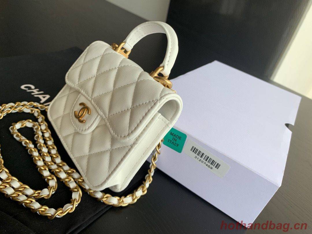 CHANEL Top Handle Micro Mini Wallet On Chain AP2200 White