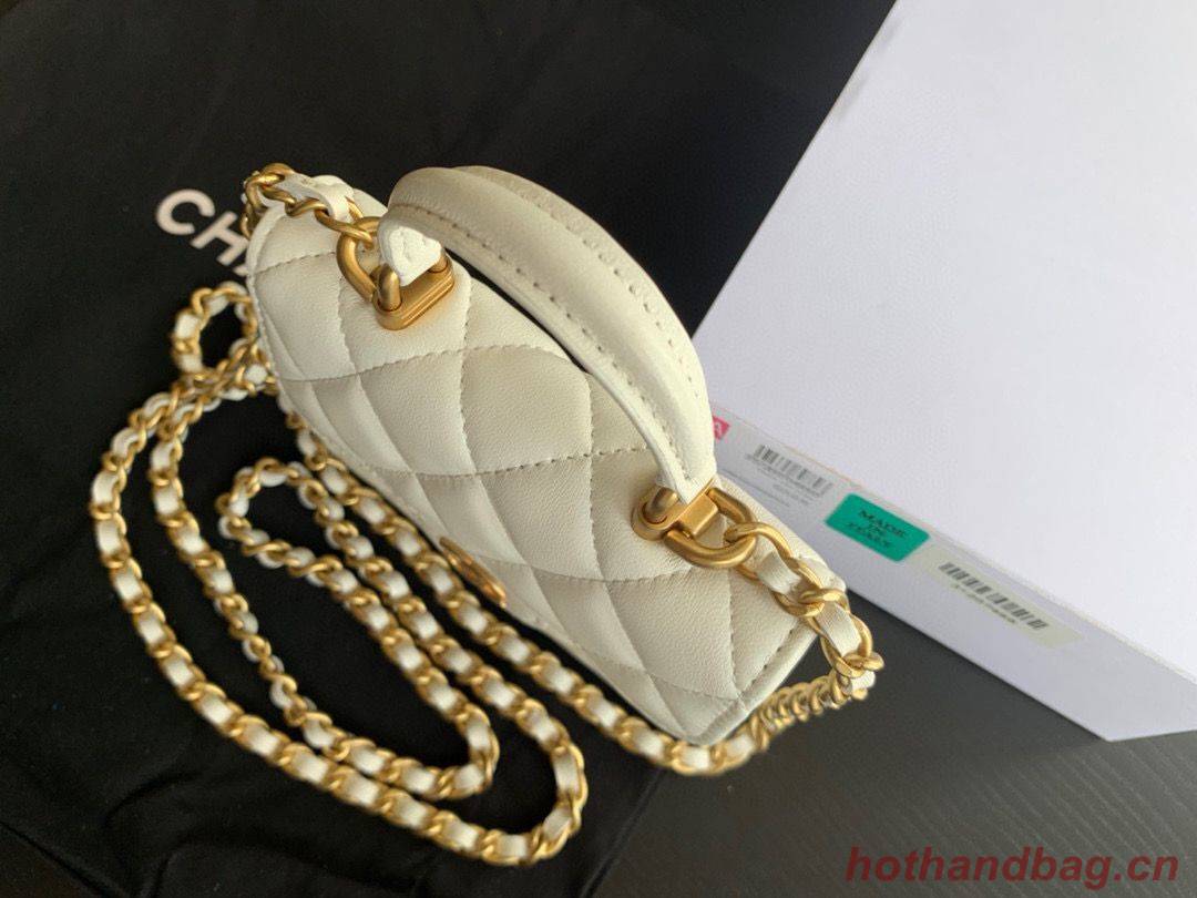 CHANEL Top Handle Micro Mini Wallet On Chain AP2200 White