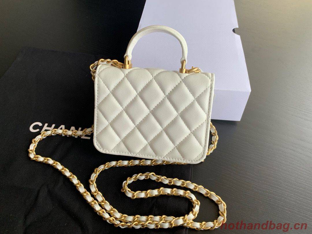 CHANEL Top Handle Micro Mini Wallet On Chain AP2200 White