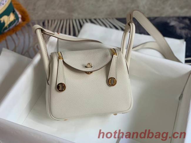 Hermes mini Lindy Original Togo Leather Bag OLD19 Pearl White